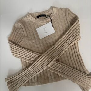 NWT Déluc Buddleia Ribbed Crop Sweater Neutral Beige Size S